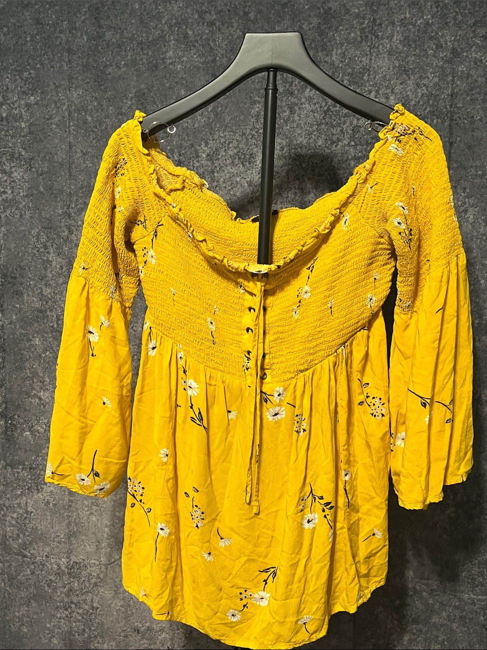 torrid Yellow Floral Smocked Long Sleeve Peasant Dress